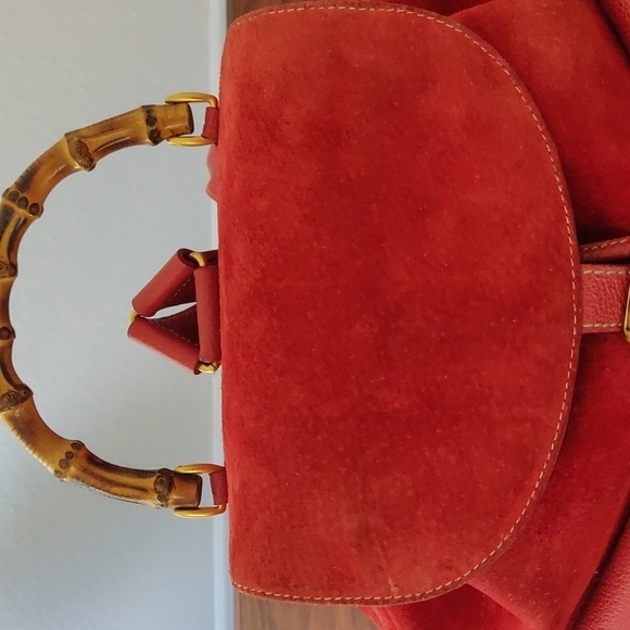 Red Suede Gucci Backpack Vintage Bamboo main image 16